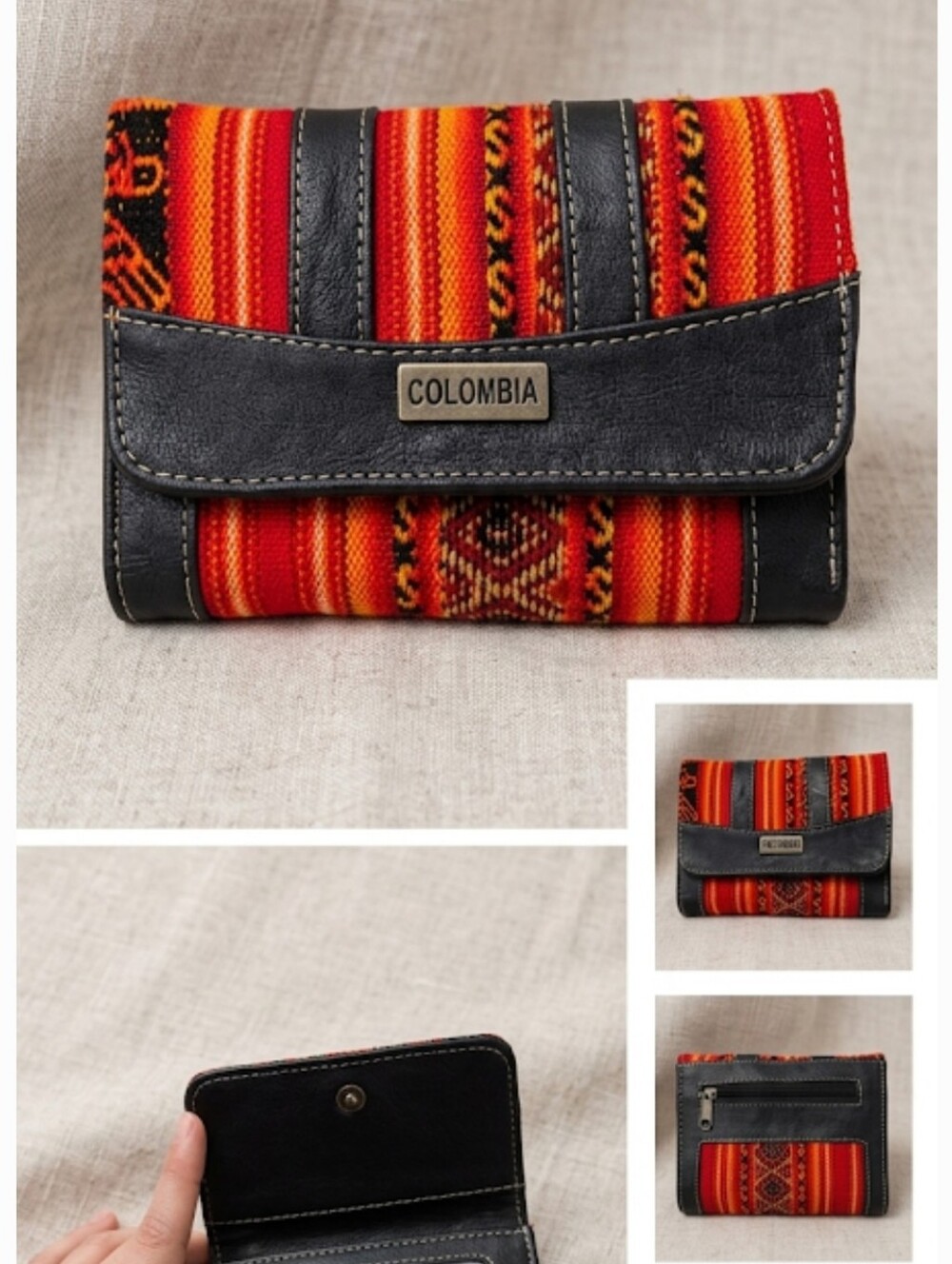 Handcrafted Tribal Print Textile & Leather Trifold Wallet